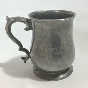 Vtg Pewter Beer Mug Stein Tankard Barware Renfaire Decor 4.5” Engraved “Fred”
